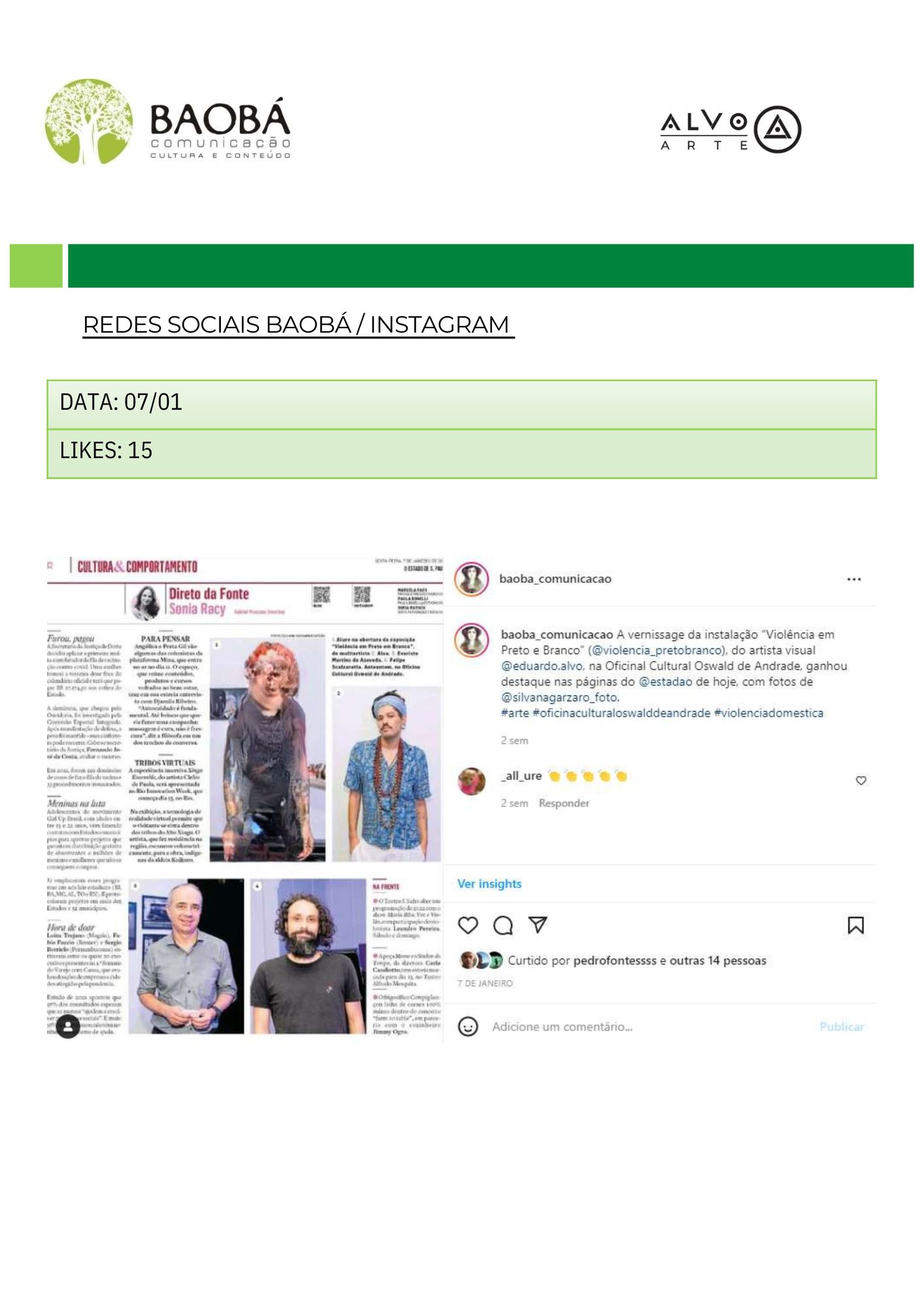 Redes sociais · registro da Baobá Comunicação em 07/01/2022